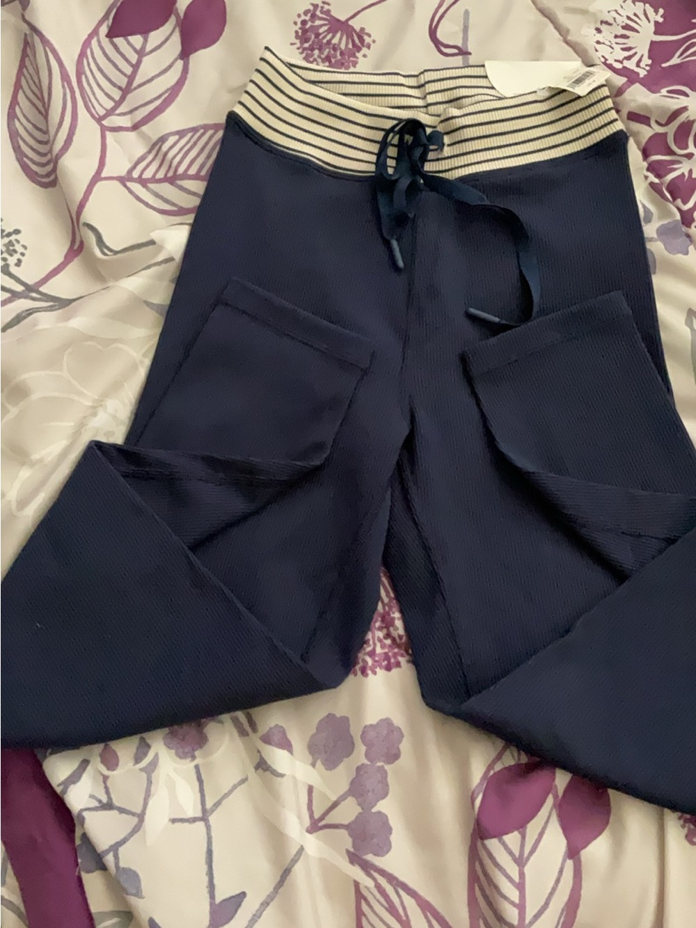 Kids Navy Jogger Sweatpants with Striped Waistband